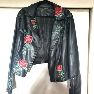 Torrid Rose studded and embroidered moto jacket